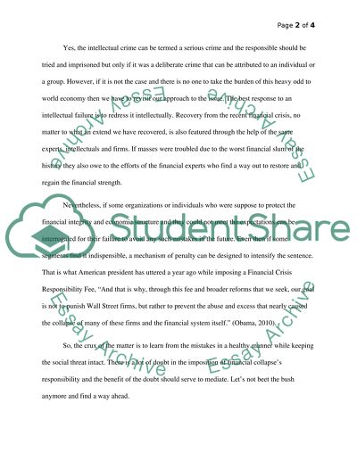 Imprisonment in Recent Financial Collapse