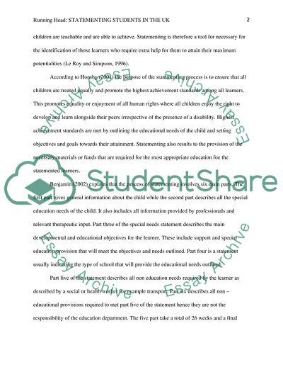 Does the Process of Statementing Students in the UK Encourage Inclusion