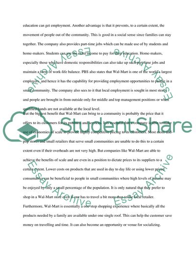 The positive Economic Impact of Walmart in a small community