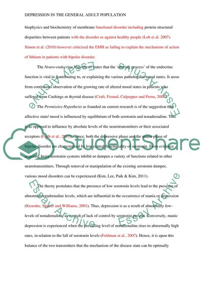Depression in the General Adult Population as a Disease Process