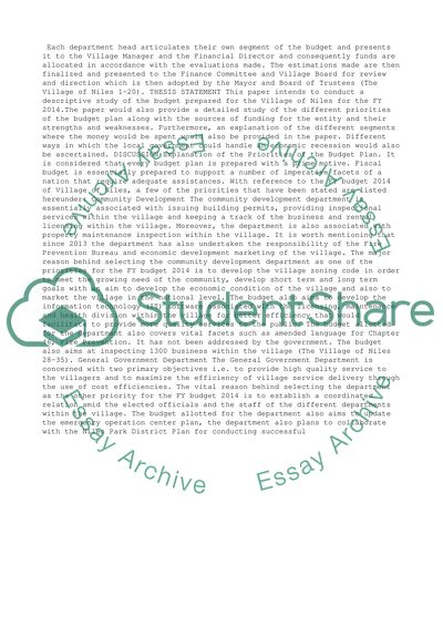 Budget of a City - Village of Niles