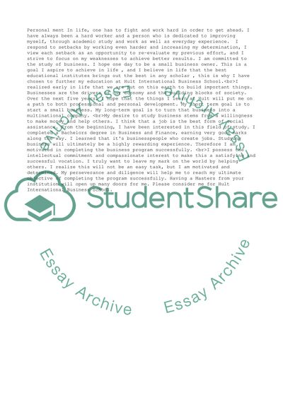 Personal Statement for a Business and Finance Final year student