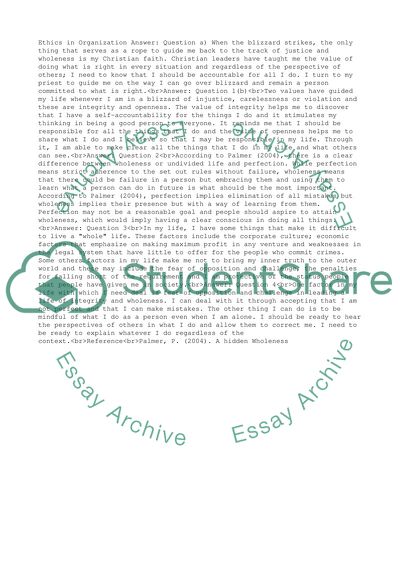 Ethics in Organization, Reflection assignment based on short article