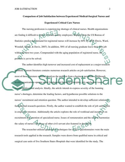 Job Satisfaction between Experienced Medical-Surgical Nurses