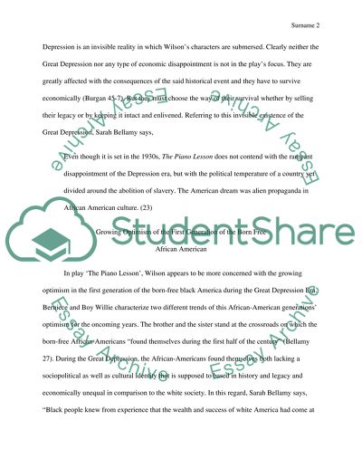 The Impact of Great Depression in the Piano Lesson