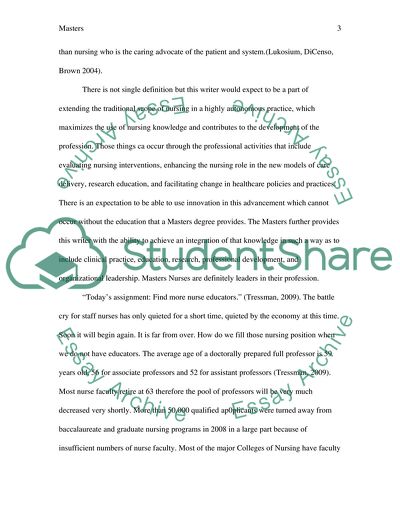 The Role of the Masters Nurse