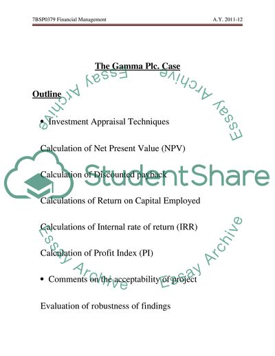 Gamma Plc - Capital Budgeting and Investment Appraisal