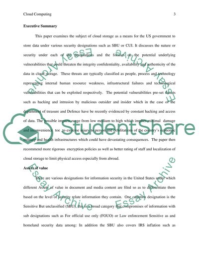 Cloud Storage as a Means for the US Government to Store Data under Various Security Designations