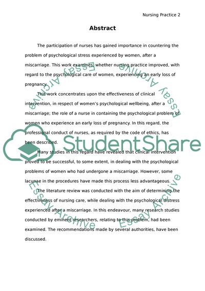 Psychological Care for Ladies Who Have Got Early Miscarriage