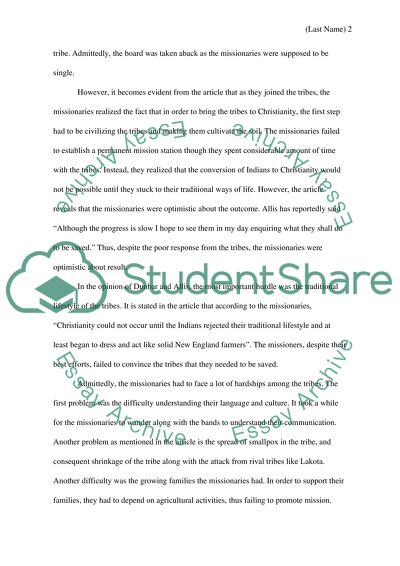 Rhetorical Analysis of an appointed article (The Missionary Spirit: Dunbar & Allis)