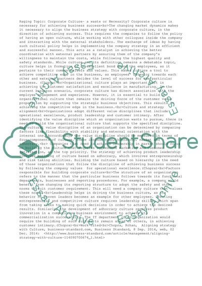 Raging Topic/Great Debate: Corporate Culture A waste or necessary