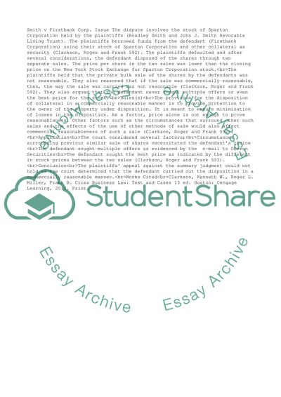 Smith v Firstbank Corp. Legal and Regulatory Issues