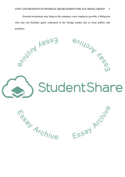 Cost and Benefits of Internal Recruitment for ACE Media Group