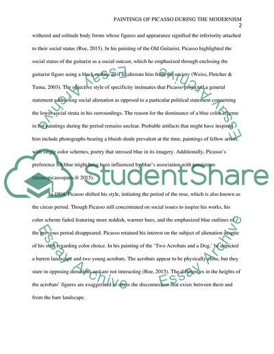 Paintings of Picasso during the Modernism