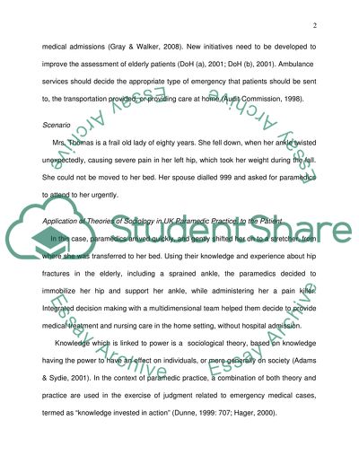 Application of theories of psycology, sociology in the context of (UK)paramedic practice