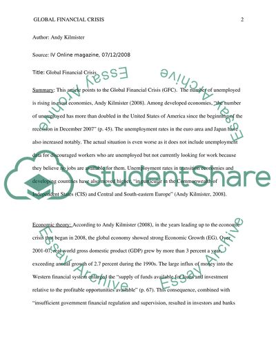 Global Financial Crisis: The Economic Crisis and its Effects