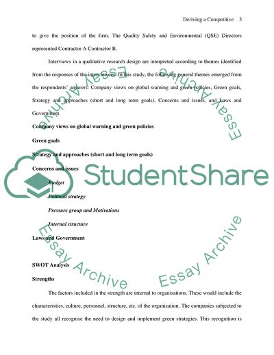 Deriving a Competitive Advantage from Environmental Strategies
