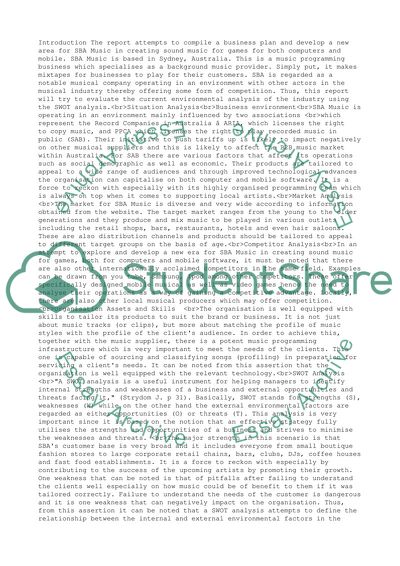 Business plan for SBA music in developing new services