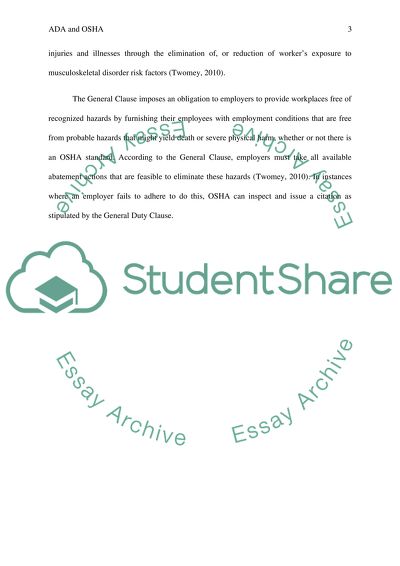 Americans with Disabilities Act and Occupational Safety and Health Administration