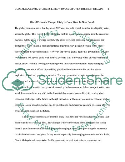 Global Economic Changes Over the Next Decade