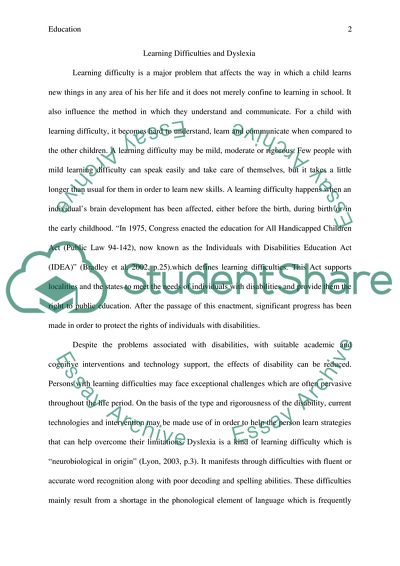 Learning Difficulties and Dyslexia