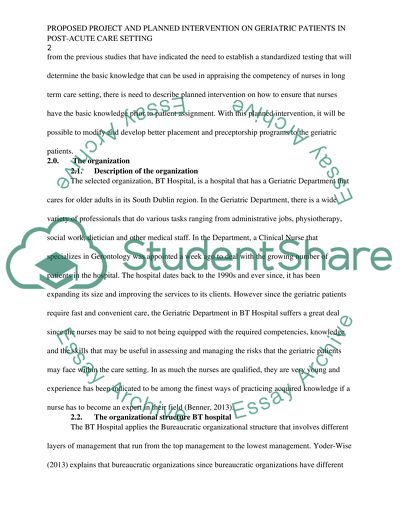 Proposed project intervention on geriatric patients