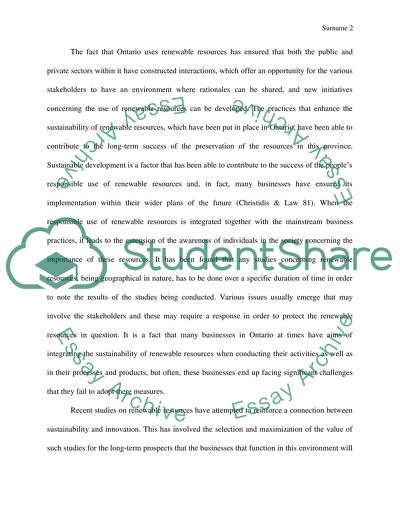 Sustainable and Renewble resources in Ontario