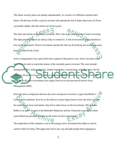 Passive Management of Investments