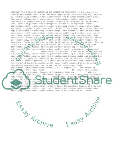 Gender and Mentoring