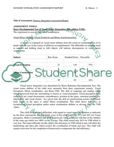 Sensory Integration Assessment