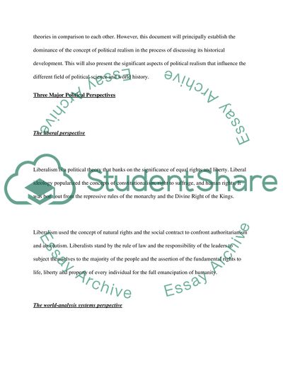 The Historical Development of the Realist Perspective as a Political Theory and Why It Is Dominant