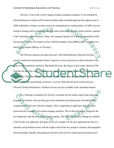 Context of Workplace Education and Training