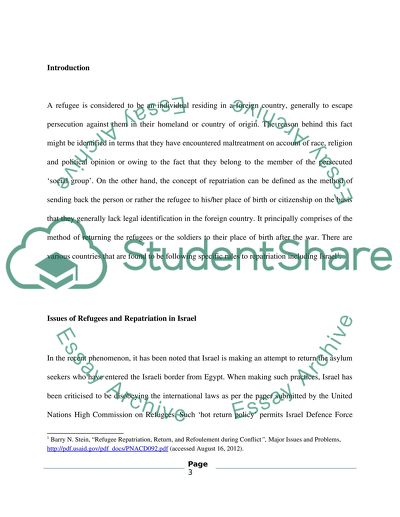 Refugees and Repatriation : Case Study on Israel