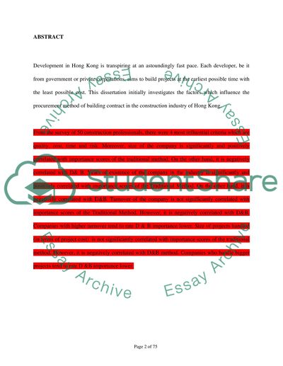 An invertigation of influence of procurement methid in construction industry in Hong Kong