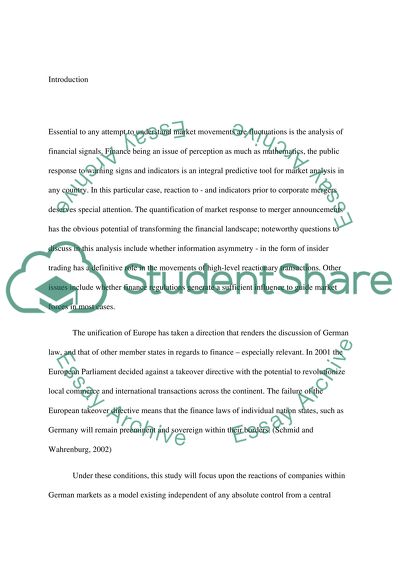Stock Price Reaction to Merger Announcements: an Empirical Note on German Markets