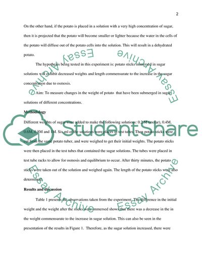 Osmosis and Weight of Potato Sticks