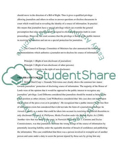 Protection of Journalistic Sources