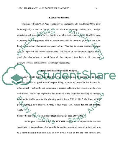 Health Services and Facilities Planning