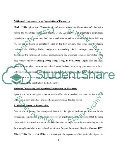 Expatriates and the problems associated with international diemensions