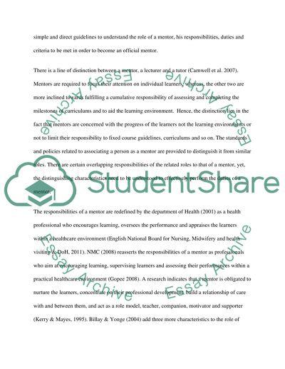 Mentors: An Analysis of Roles, Responsibilities and Duties