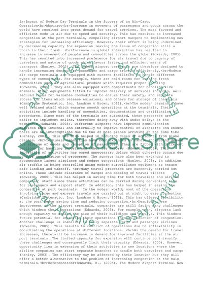 Impact of Modern Day Terminals in the Success of an Air-Cargo Operation