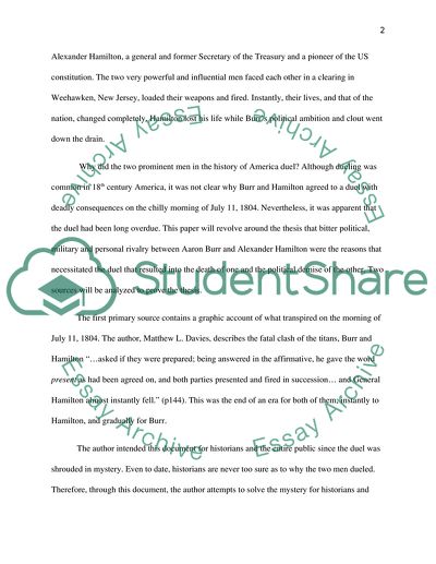 A Deadly Duel in the Name of Preserving Burr and Hamilton Honour