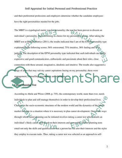 Self Appraisal for Initial Personal and Professional Practice