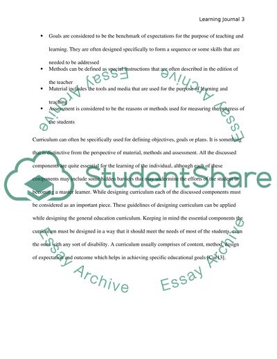 Learning Journal, Curriculum