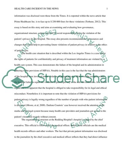 Report in the News: Health Care Incident