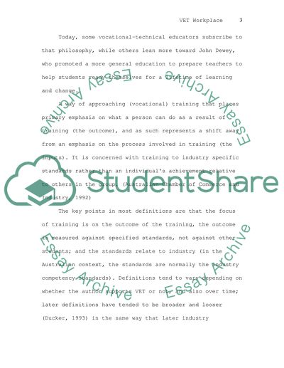 National Training Framework and Vocational Education and Training Workplace