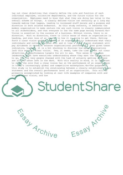 Effects of Clear Vision on Organizational Performance