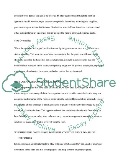 Advantages and Disadvantages of Three Main Approaches to Corporate Governance