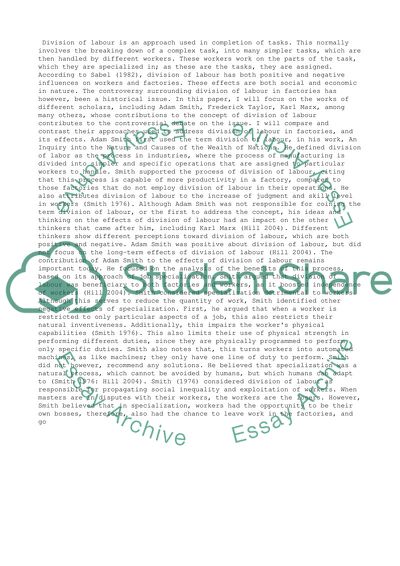 Why are the division of labour and the factory so controversial