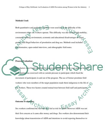 Critique of Hey Girlfriend: An Evaluation of AIDS Prevention among Women in the Sex Industry
